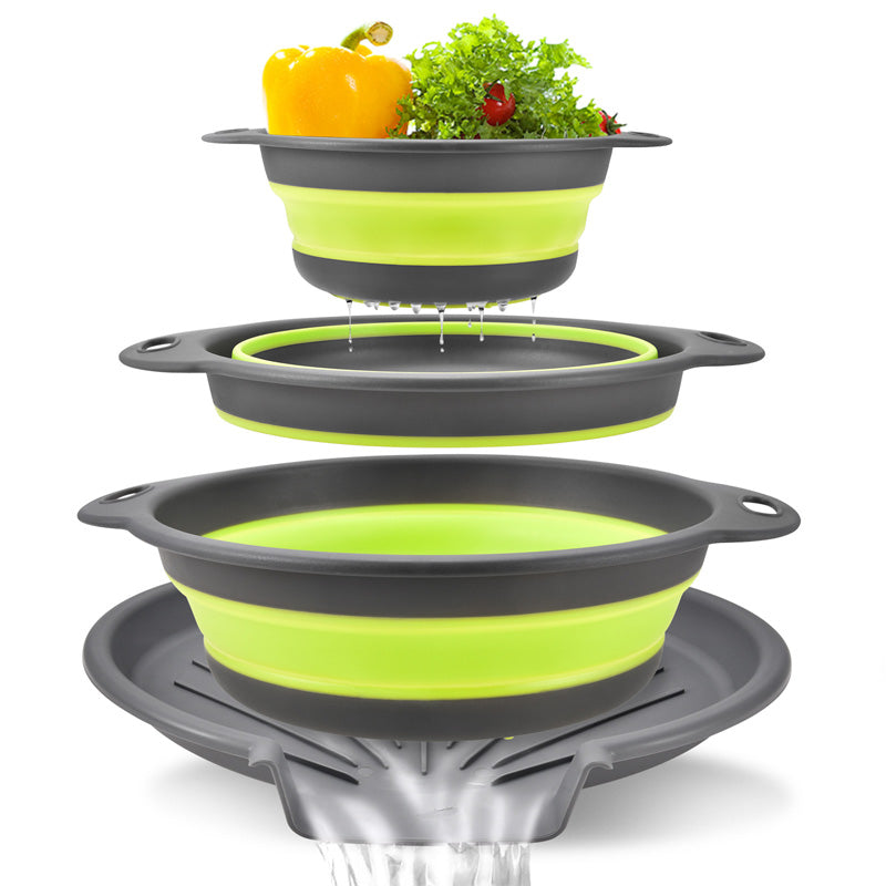 🧺 50 % RABATT NU! 🍽️ 3-delat hopfällbart durkslagsset – med avrinningsbas, platsbesparande & mångsidigt – perfekt för köket 🏠