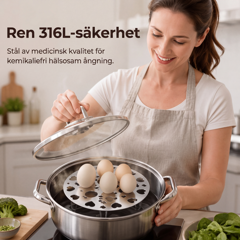 Hopfällbart äggångställ i rostfritt stål för kastruller