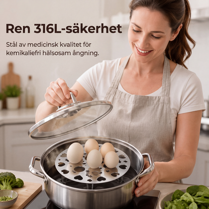 Hopfällbart äggångställ i rostfritt stål för kastruller