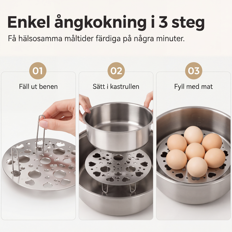Hopfällbart äggångställ i rostfritt stål för kastruller