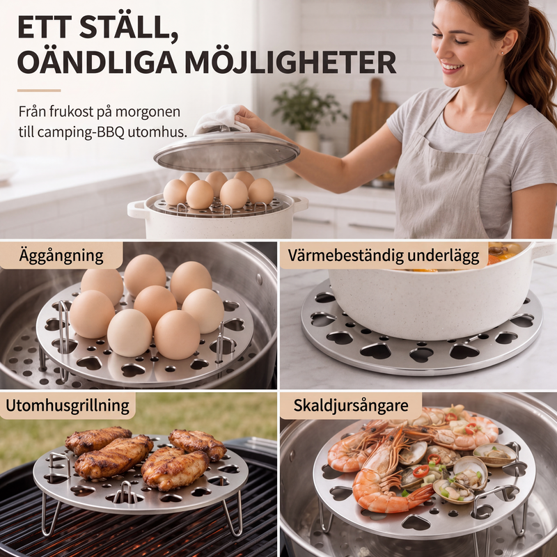 Hopfällbart äggångställ i rostfritt stål för kastruller