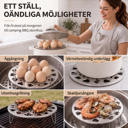 Hopfällbart äggångställ i rostfritt stål för kastruller