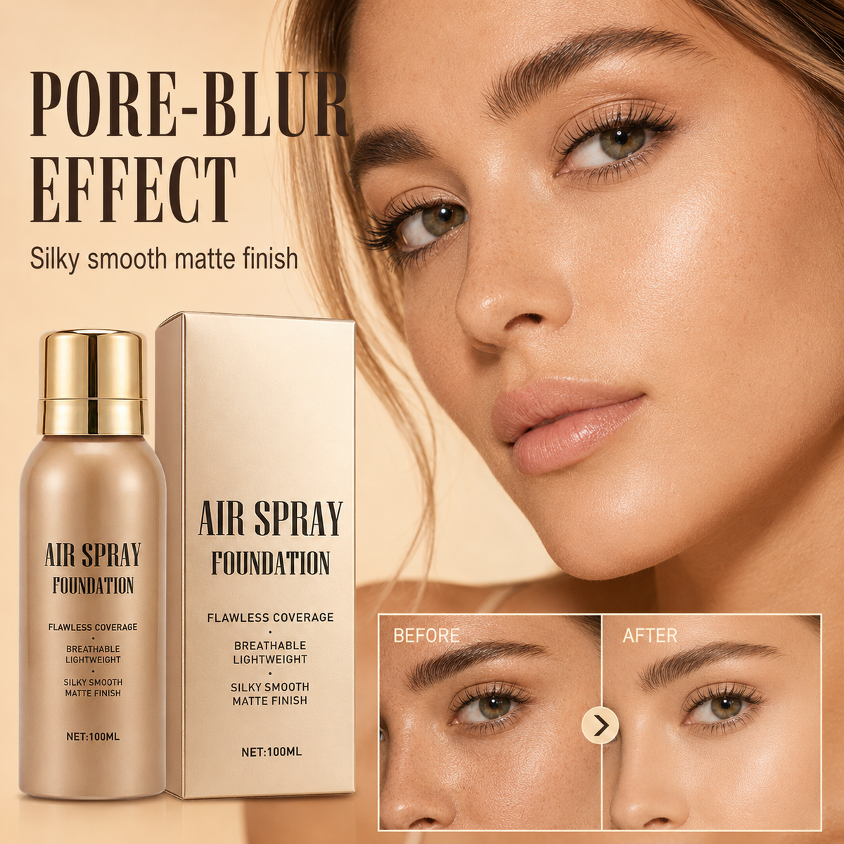 💄 50 % RABATT! Täck ärr, tatueringar och ojämn hudton – vattenfast air-spray foundation med matt och naturlig finish
