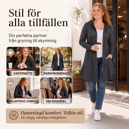 Damkappa med huva och dragkedja, medellängd
