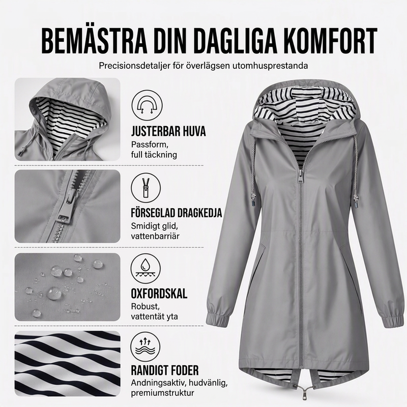 ⏳ Het erbjudande! |Damernas Vattentäta Regnjacka – Lätt & Elegant Huvtröja för Utomhusbruk
