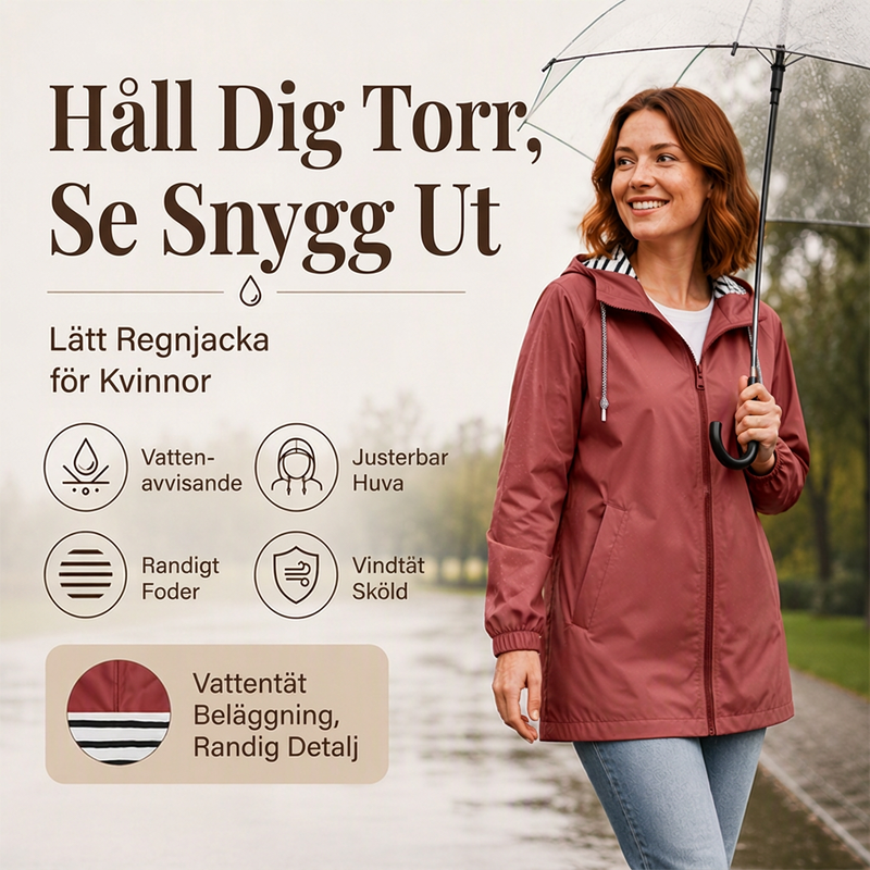 ⏳ Het erbjudande! |Damernas Vattentäta Regnjacka – Lätt & Elegant Huvtröja för Utomhusbruk