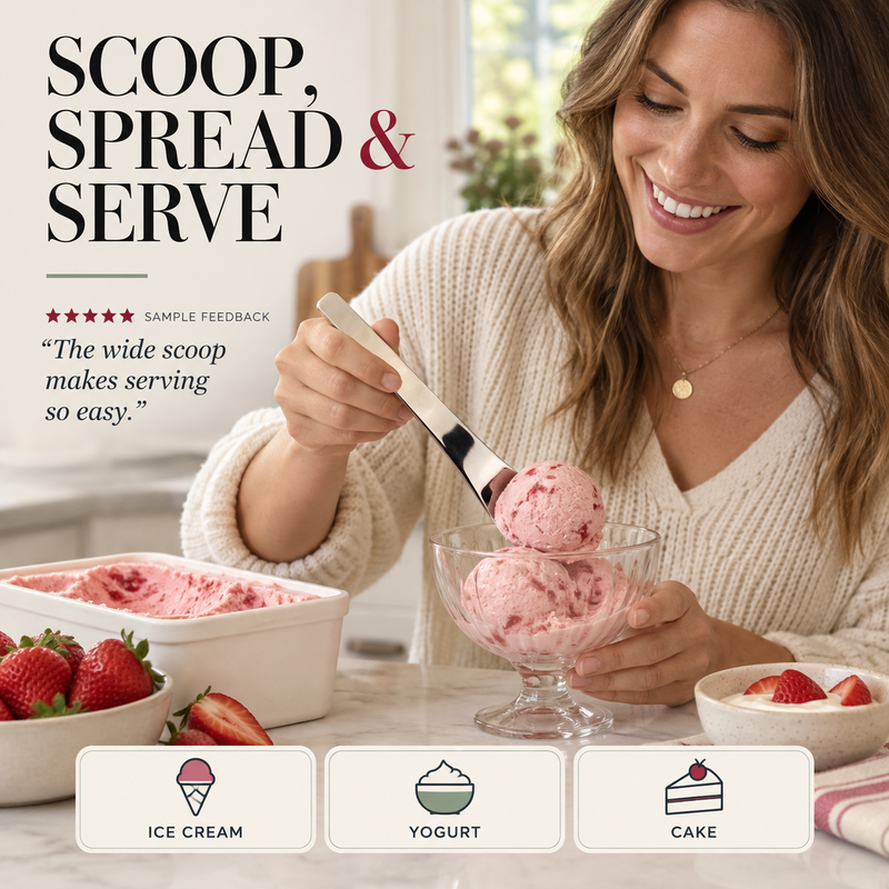 Dessertsked i rostfritt stål med långt ergonomiskt handtag