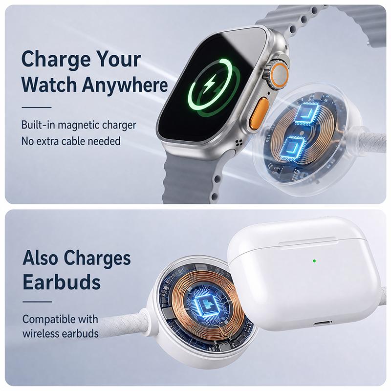 📱⌚ Snabbladdningskabel för flera enheter – Snap-On-laddare för klockor och USB-C-strömförsörjning