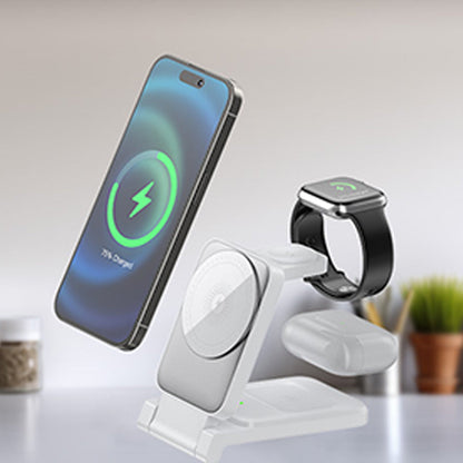 3-i-1 Vikbar Magnetisk Trådlös Laddare för Smartphone, Smartklocka & Hörlurar