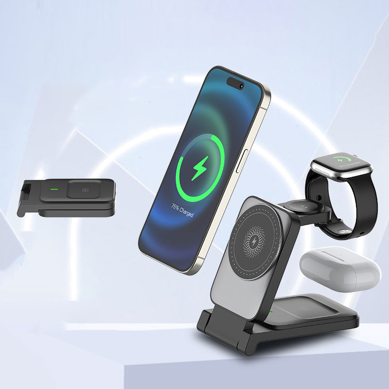 3-i-1 Vikbar Magnetisk Trådlös Laddare för Smartphone, Smartklocka & Hörlurar