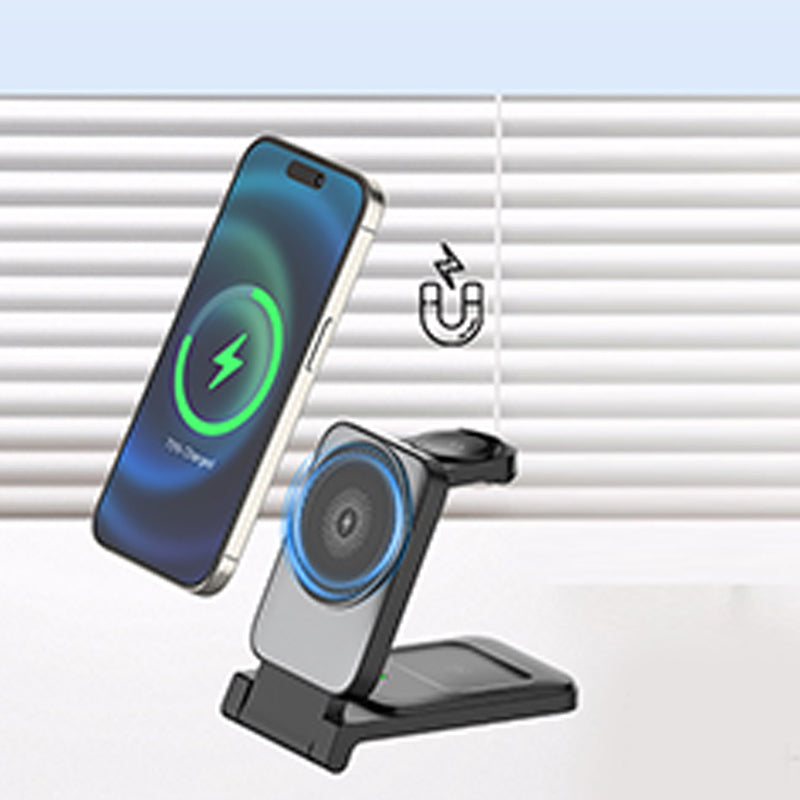 3-i-1 Vikbar Magnetisk Trådlös Laddare för Smartphone, Smartklocka & Hörlurar