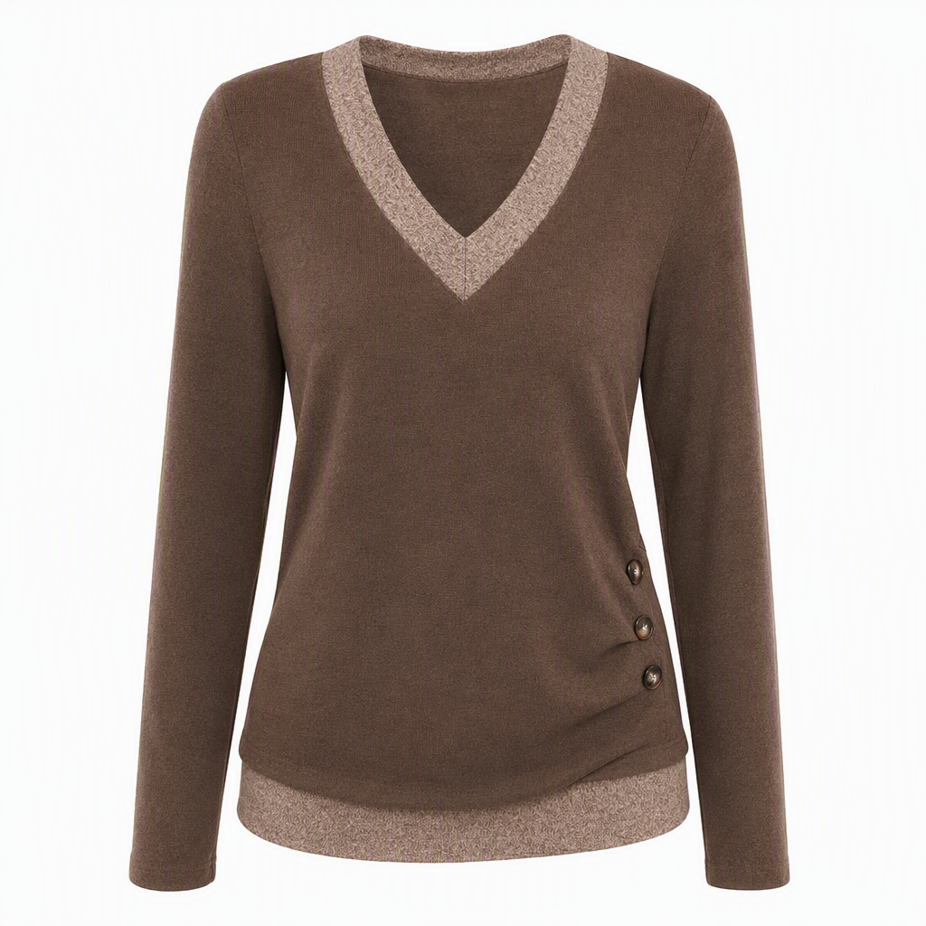 📢🎉50 % rabatt!!!🛍️✨Långärmad stickad topp med V-ringning för damer