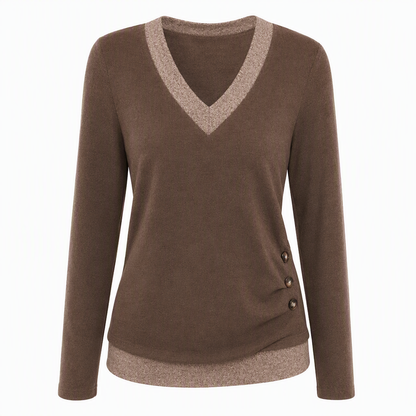 📢🎉50 % rabatt!!!🛍️✨Långärmad stickad topp med V-ringning för damer