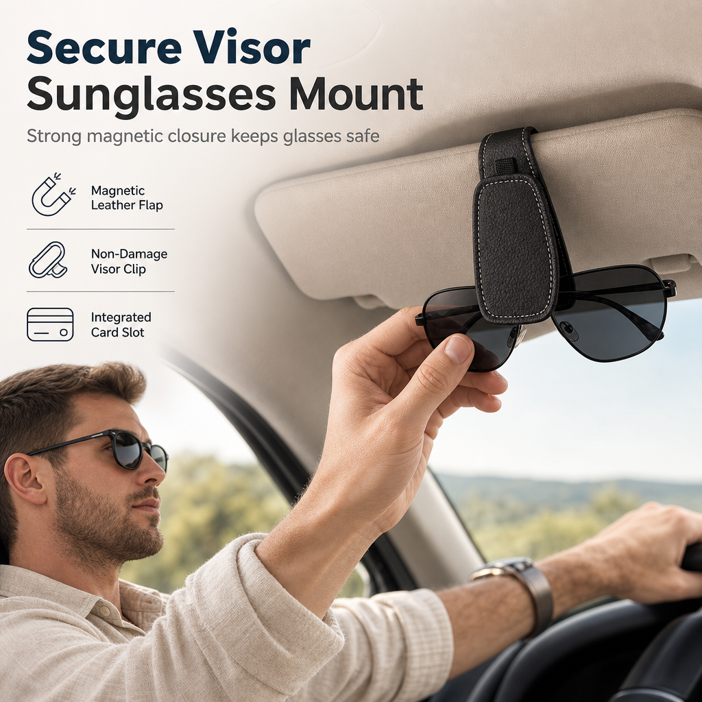 ⏳ 50 % rabatt under begränsad tid ⏰ Magnetisk solglasögonhållare till bilen med dubbel klämma och kortfäste🚗🕶️