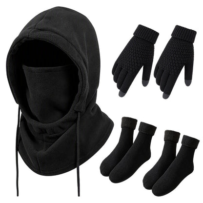 Balaklavahuvtröja med set med pekskärmsvänliga handskar och strumpor