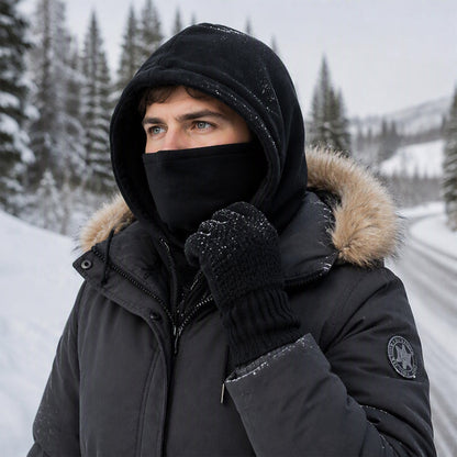 Balaklavahuvtröja med set med pekskärmsvänliga handskar och strumpor