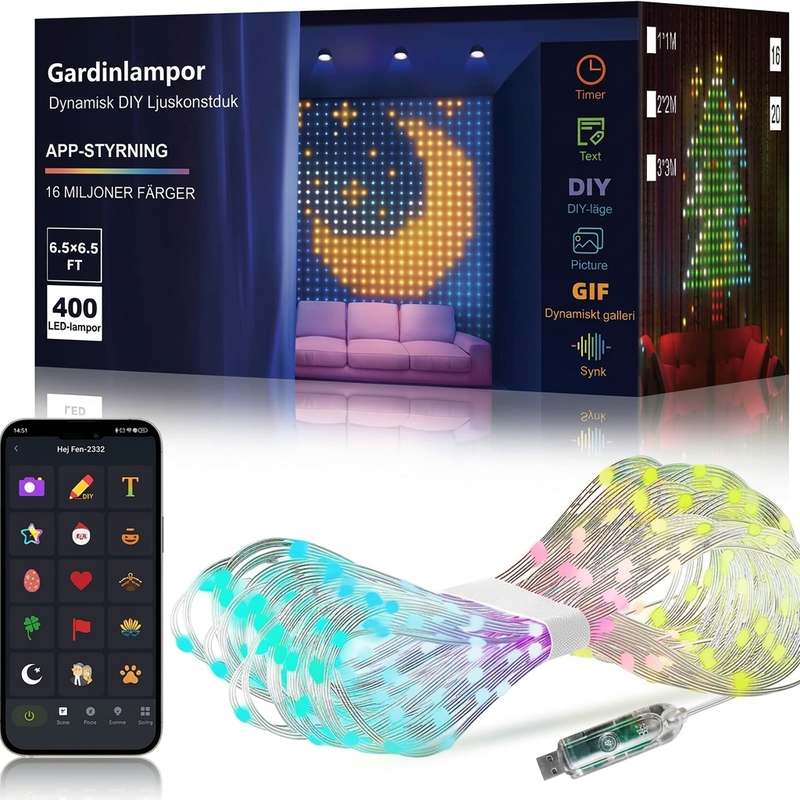 💡 50% RABATT NU!🎄 Vattentäta LED-gardinljusslingor – appstyrning, musiksynk & anpassad ljuskonst – perfekt för fest, trädgård och alla rum ✨