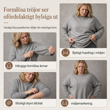Mjuk stickad tröja för dam med fladdermusärm och smickrande midjedetalj