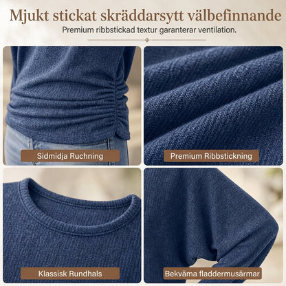 Mjuk stickad tröja för dam med fladdermusärm och smickrande midjedetalj