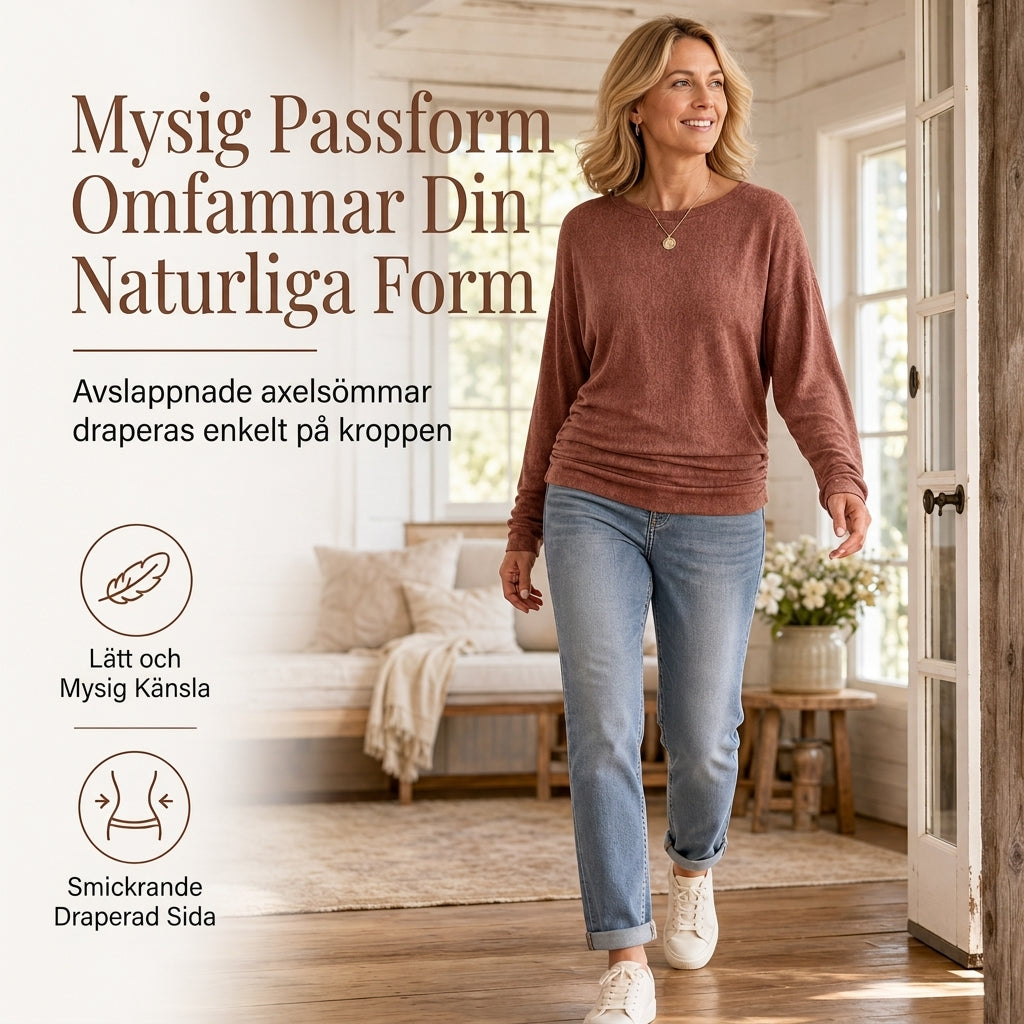 Mjuk stickad tröja för dam med fladdermusärm och smickrande midjedetalj