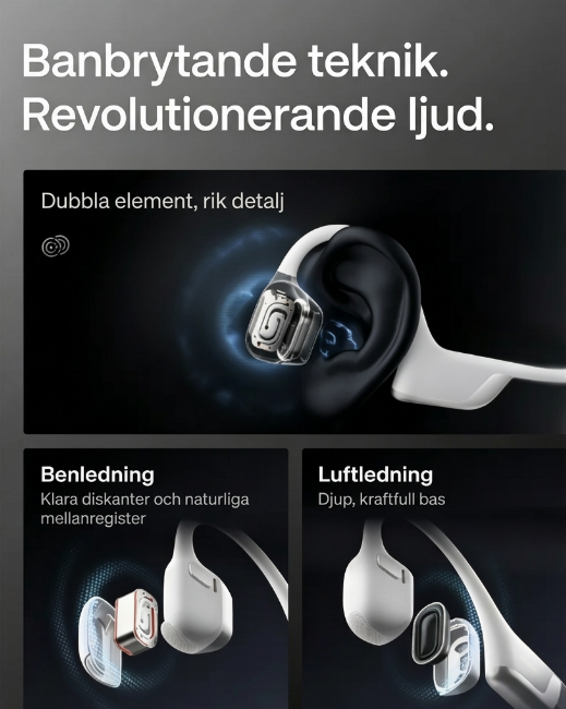Högkvalitativa hörlurar - Öronöppna hörlurar med benteknik för benledning, svettbeständigt sportheadset för träning, djup basljud och smart mikrofon