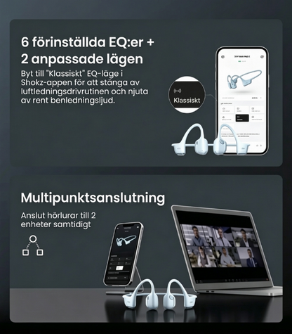 Högkvalitativa hörlurar - Öronöppna hörlurar med benteknik för benledning, svettbeständigt sportheadset för träning, djup basljud och smart mikrofon
