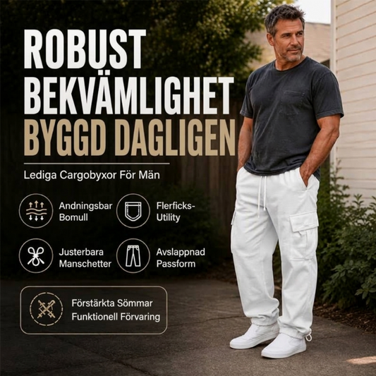 Lediga cargobyxor för herr med dragsko
