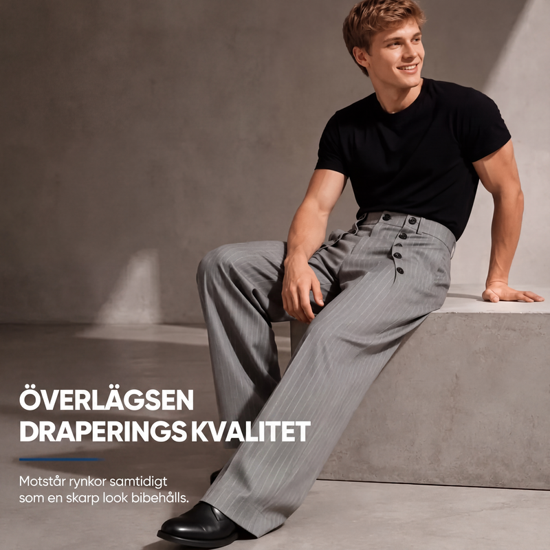 Högmidjade kostymbyxor för herr med vida ben och dubbel knäppning