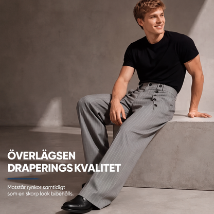 Högmidjade kostymbyxor för herr med vida ben och dubbel knäppning