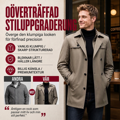 🧥 Medellång trenchcoat för herr med avtagbart foder