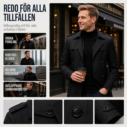 🧥 Medellång trenchcoat för herr med avtagbart foder