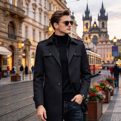 🧥 Medellång trenchcoat för herr med avtagbart foder