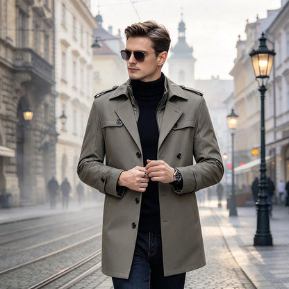 🧥 Medellång trenchcoat för herr med avtagbart foder