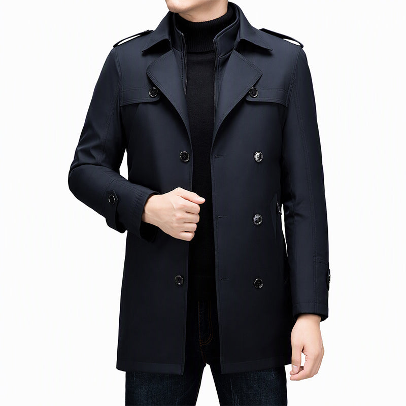 🧥 Medellång trenchcoat för herr med avtagbart foder