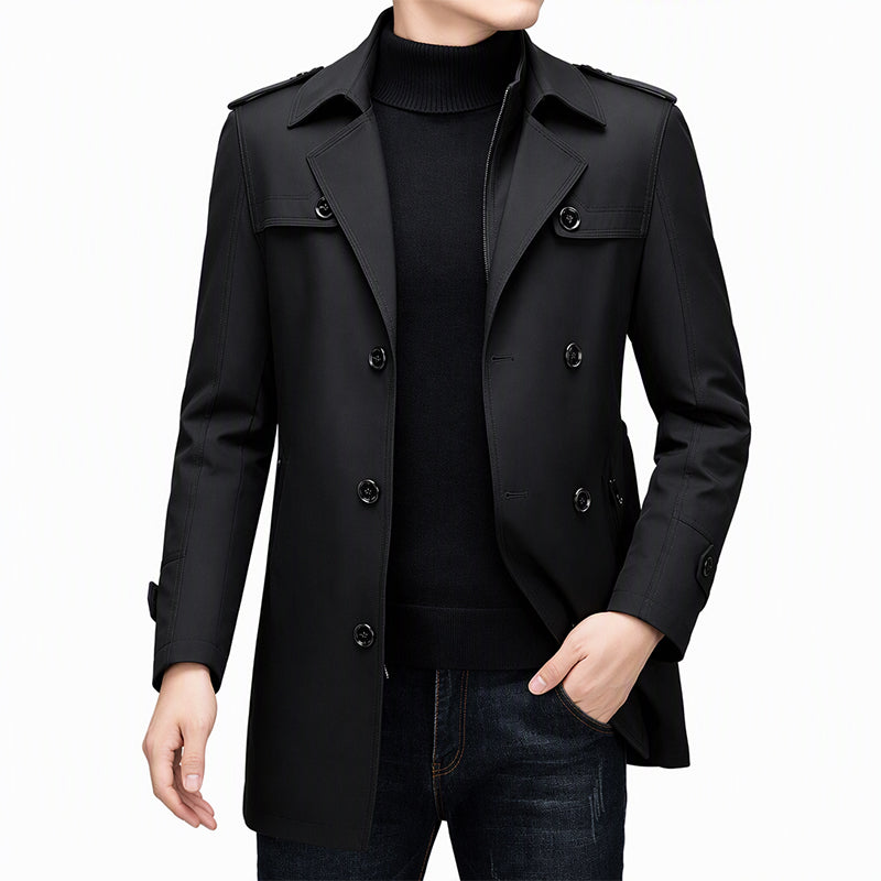 🧥 Medellång trenchcoat för herr med avtagbart foder