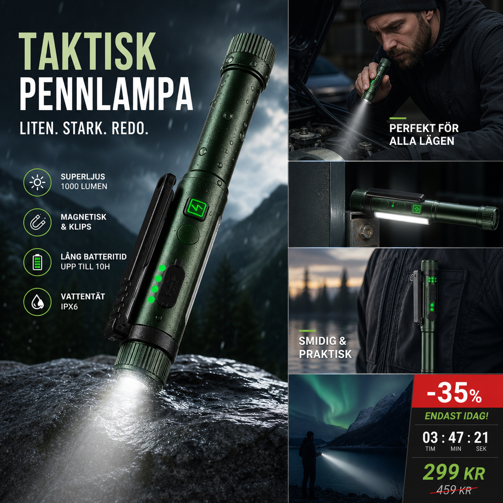 🛒 50 % RABATT NU! 🔦 Magnetisk pennlampa för handsfree-arbete – kompakt och kraftfull för garage, verkstad och bil 🛠️