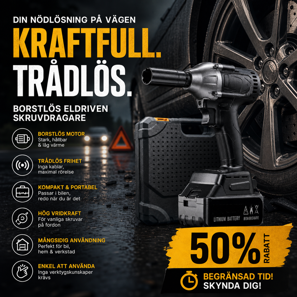 🔧 50% RABATT! ⚡ Borstlös 20V Slagskruvdragare – 350Nm, 2x5,0Ah Batterier & 6-stegs Moment För Kraftfulla Projekt 🛠️
